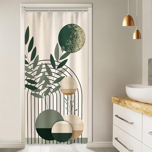 Mid Century Sage Green Stall Shower Curtain with Hooks 36x72 Inch