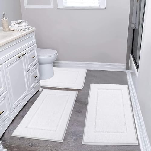Pauwer 3 Piece Bathroom Rug Set, Non Slip Washable Bath Mat, White