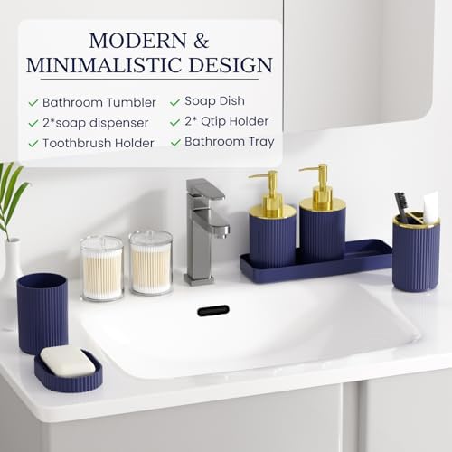 Navy Blue Bathroom Accessories Set, 10PC Bathroom Set