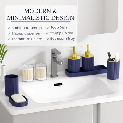 Navy Blue Bathroom Accessories Set, 10PC Bathroom Set