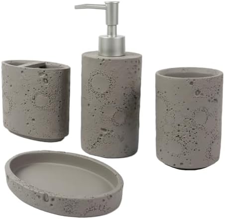 Hymmah Meteorites Bathroom Accessories Set,Farmhouse Bathroom Decor,4 Pcs Resin Gift Set Apartment Necessities, Contain Cotton Swab Jar,Soap Dispenser,Tumbler，Soap Dish/Tray