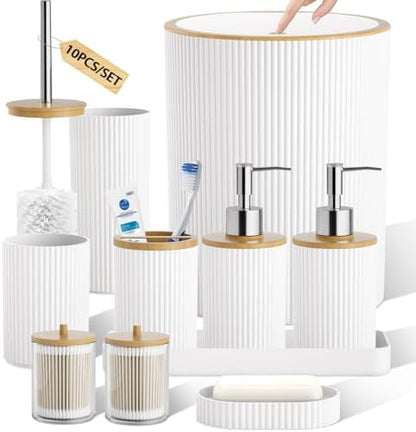 10PC Bathroom Accessory Set - White Bathroom Bath Decor Sets