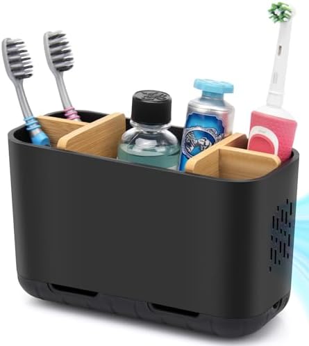 GFWARE Black Toothbrush Holder with Drainage, Bathroom Organizer, Large