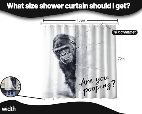 Extra Long Shower Curtain Funny Gorilla Clawfoot Tub, 108 x 72 in