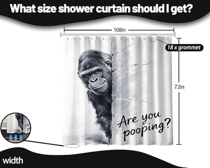 Extra Long Shower Curtain Funny Gorilla Clawfoot Tub, 108 x 72 in
