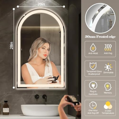 Arched LED Bathroom Mirror 20x28 Inch with Backlit and Frontlit