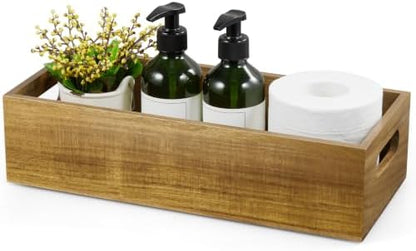 ALELION 15 Inch Acacia Wood Bathroom Storage Basket with Handles, Toilet Paper Basket for Back of Toilet Tank Top, Wooden Organizer Tray for Bathroom Countertop, Vanity, Kitchen, Pantry, Laundry Room
