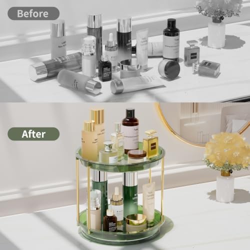 Rotating Makeup Organizer, Perfume Skincare Holder, 2 Tier 9 Inch, Green