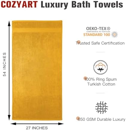 COZYART Luxury Bath Towels 4 PCS, 27x54 650 GSM Turkish Cotton, Gold
