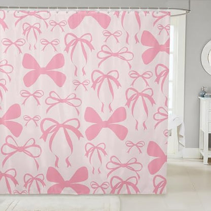 jejeloiu Cute Bowknot Shower Curtain for Bathroom Decor 72"x78" Light Pink Girls Bow Bath Curtain Kawaii Bathroom Accessories Waterproof Polyester Fabric for Stalls Bathtubs Princess Decor