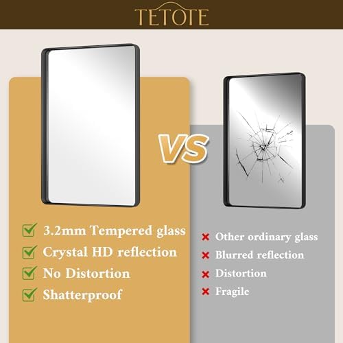 TETOTE Black Mirror 28 x 36 Matte Black Metal Framed Vanity Mirror, Tempered Glass, Wall Mounted for Bathroom, Entryway, Bedroom, Living Room(Horizontal/Vertical)