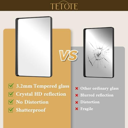 TETOTE Black Mirror 28 x 36 Matte Black Metal Framed Vanity Mirror, Tempered Glass, Wall Mounted for Bathroom, Entryway, Bedroom, Living Room(Horizontal/Vertical)
