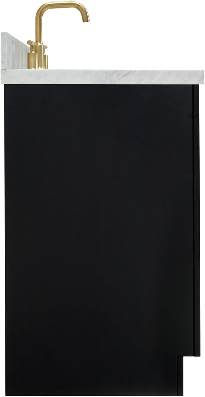 ARIEL Hepburn 60-inch Bathroom Vanity with Sink,Solid Wood, 1.5-inch Italian Carrara Marble Countertop, Single Rectangular Porcelain Sink, 2 Soft Closing Doors, 9 Dovetail Drawers, Black