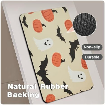 TYUU Thin Halloween Bath Mat, Non-Slip Washable, 24x36 Orange Pumpkins Bats