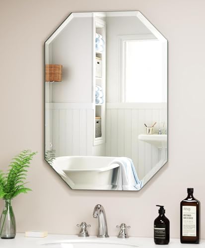 Silver Wall Mirror-Beveled Edge Frameless Mirror for Bathroom, Vanity, Bedroom, Rectangle Mirrors （20X28inch）