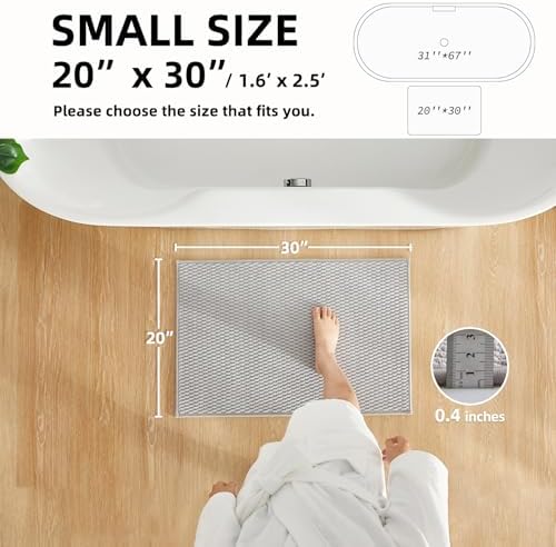 TYUU Bathroom Rugs Non Slip Washable, Super Absorbent Thin Bath Mat Small Quick Dry Low Pile Bathroom Rug, Light Grey 20"x30"