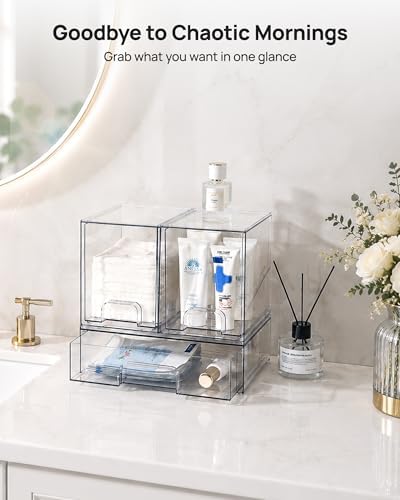 Vtopmart Clear Stackable Storage Drawers Set of 3, Plastic Organizer Bins