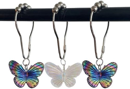 Butterfly Shower Curtain Hooks Rings, Insect Garden Nature Bathroom Decor