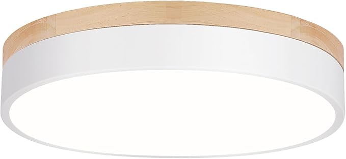 Dimmable Wood Oak Ceiling Light Fixture Modern White LED Flush Mount Ceiling Light 5CCT Minimalist Circle Close to Lighting Fixture for Bedroom Kitchen Bathroom Laundry Room 11.81 Inch