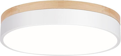 Dimmable Wood Oak Ceiling Light Fixture Modern White LED Flush Mount Ceiling Light 5CCT Minimalist Circle Close to Lighting Fixture for Bedroom Kitchen Bathroom Laundry Room 11.81 Inch