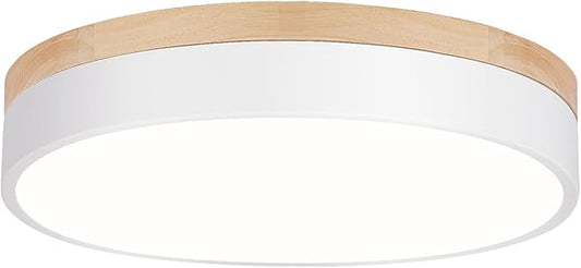 Dimmable Wood Oak Ceiling Light Fixture Modern White LED Flush Mount Ceiling Light 5CCT Minimalist Circle Close to Lighting Fixture for Bedroom Kitchen Bathroom Laundry Room 11.81 Inch