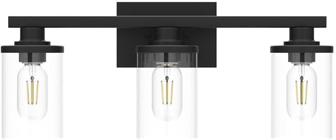 3 Light Black Bathroom Vanity Light Fixtures with Clear Glass Shade, Modern Wall Sconces Lighting for Bathroom Over Mirror