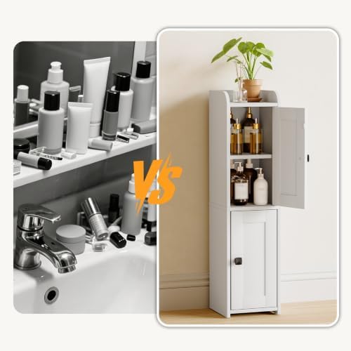 Lomojo Small Bathroom Storage Cabinet with 2 Doors, Toilet Organizer,White