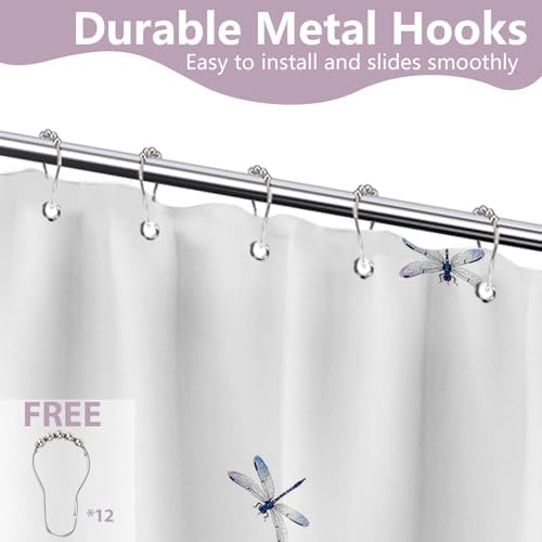 Dandelion Shower Curtain Purple Dragonfly Grey White Shower Curtains for Bathroom Decor, Waterproof Cloth Fabric with Hooks 60" W x 72" L