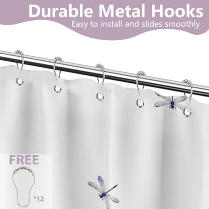 Dandelion Shower Curtain Purple Dragonfly Grey White Shower Curtains for Bathroom Decor, Waterproof Cloth Fabric with Hooks 60" W x 72" L