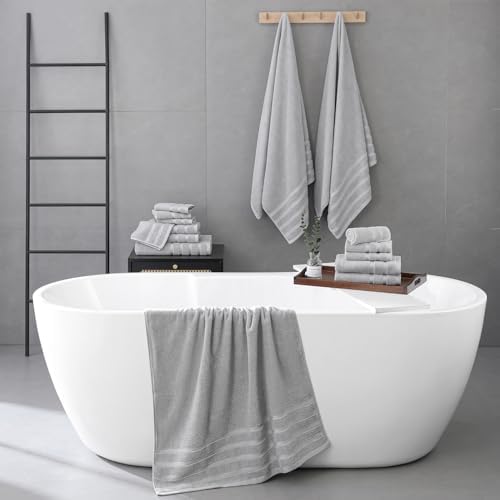 8-Piece Bath Towels Set, 100% Cotton Thick Soft Highly Absorbent Durable, Quick Dry, Bathroom Towels Set (2 Bath Towels, 2 Hand Towels, 4 Washcloths) - Perfect for Daily Use
