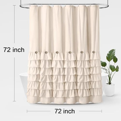 Ruffle Farmhouse Shower Curtain, Cream Vintage Shower Curtains for Bathroom Fabric Cute Rustic Cloth, 72" W X 72" L Inch