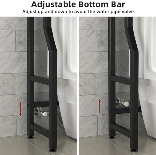 Livilord 3 Tier Over The Toilet Storage Rack with Toilet Paper Holder, Metal Freestanding Bathroom Shelves with 4 Hooks, Over Toilet Storage Shelf for Bathroom Storage, Black