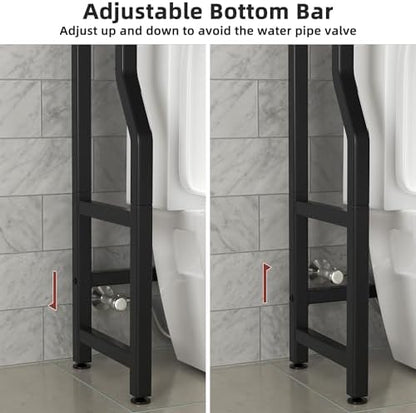 Livilord 3 Tier Over The Toilet Storage Rack with Toilet Paper Holder, Metal Freestanding Bathroom Shelves with 4 Hooks, Over Toilet Storage Shelf for Bathroom Storage, Black