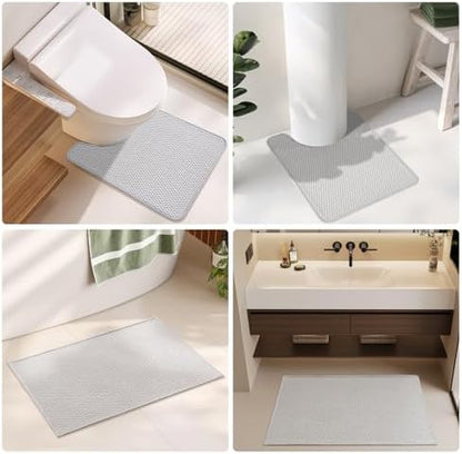 TYUU Bathroom Rugs Non Slip Washable, Super Absorbent Thin Bath Mat Quick Dry Low Pile Bathroom Rug, Light Grey 20"x48"