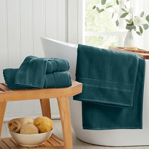 Springtree Home Luxury Bamboo Rayon Plush Bath Towel Set | 4-Pack | Teal