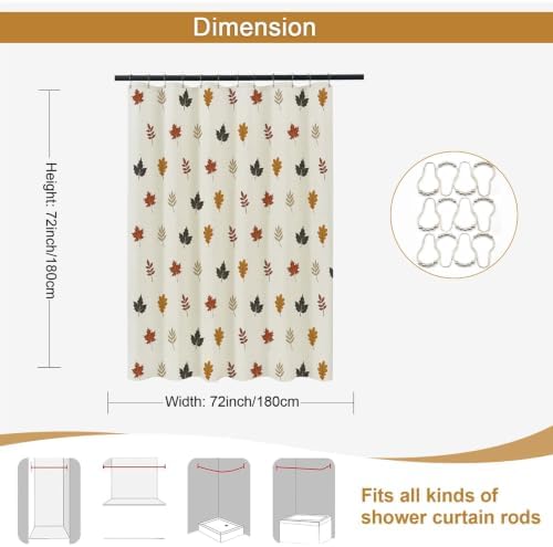 ORTIGIA Fall Linen Shower Curtain Maple Leaf Farmhouse Vintage Autumn Orange Terracotta Shower Curtains Modern Boho Rustic Block Print Cottagecore Decor for Bathroom 72 W x 72 L