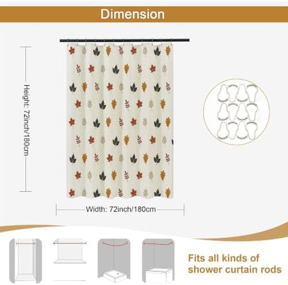 ORTIGIA Fall Linen Shower Curtain Maple Leaf Farmhouse Vintage Autumn Orange Terracotta Shower Curtains Modern Boho Rustic Block Print Cottagecore Decor for Bathroom 72 W x 72 L