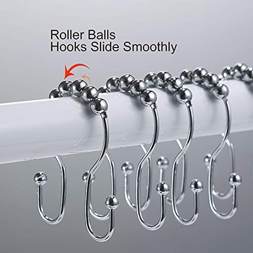 Goowin Shower Curtain Hooks, 12 Pcs Shower Curtain Rings, Stainless Steel Shower Curtain Hangers, Double Hook Shower Curtain Hooks, Smooth Sliding Anti-Drop Shower Rings for Curtain (Chrome)