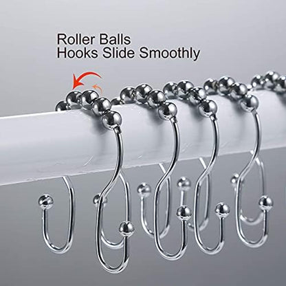 Goowin Shower Curtain Hooks, 12 Pcs Shower Curtain Rings, Stainless Steel Shower Curtain Hangers, Double Hook Shower Curtain Hooks, Smooth Sliding Anti-Drop Shower Rings for Curtain (Chrome)