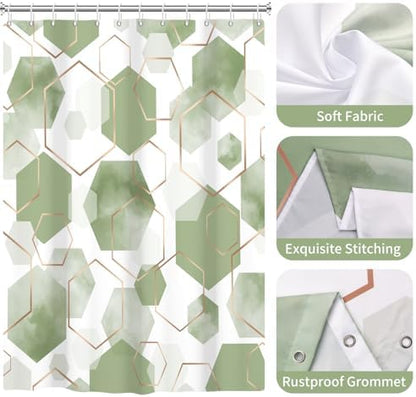 deFouliao Sage Green Modern Shower Curtain Geometric Grid Art Abstract Waterproof Bathroom Curtain for Bathtub Home Hotel Decor, Washable with Hooks, 72x84 Inch