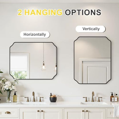Vanity Bathroom Mirror, 24" x 30" Black Scalloped Mirror for Wall