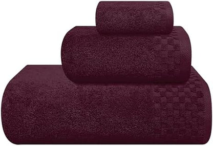 MyOwn Ultra Soft 3 Pack Cotton Towel Set, Contains a Bath Towels 28x55 inch, a Hand Towels 16x24 inch & a Wash Coths 12x12 inch, Ideal Everyday use, Compact & Lightweight - Burgundy