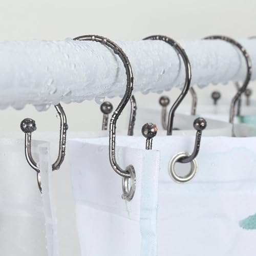 Goowin Shower Curtain Hooks, 12 Pcs Shower Curtain Rings, Stainless Steel Shower Curtain Hangers, Metal Shower Curtain Hooks Rings Rust Proof, Minimalist Shower Hooks for Shower Curtain, Bronze