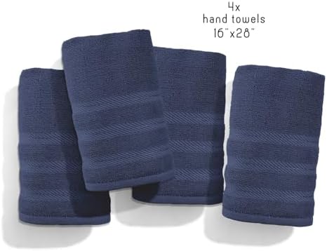 Hearth & Harbor Luxury Hand Towels - 100% Ring Spun Cotton Hand Towels for Bathroom, Shower, Spa, Soft & Absorbent Towels, 4 Piece Set, Navy