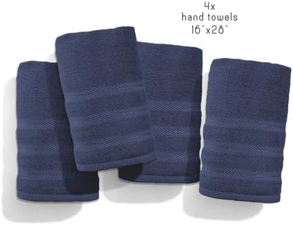 Hearth & Harbor Luxury Hand Towels - 100% Ring Spun Cotton Hand Towels for Bathroom, Shower, Spa, Soft & Absorbent Towels, 4 Piece Set, Navy