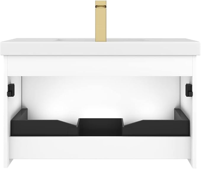 Blossom 30 Inch Bathroom Vanity with Sink | All Wood Wall Mounted Floating Vanity Cabinet with Acrylic Sink | Soft-Close Drawer | Modern Minimalist Style (30" w/Acrylic Basin, Matte White)