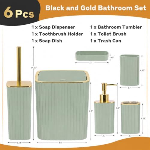 6PCS Bathroom Accessories Set, Sage Green Bathroom Set for Boho Decor