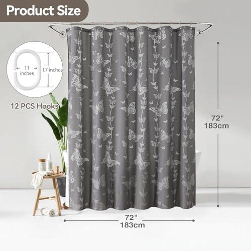 Onalasyc Butterfly Shower Curtain,Grey Lace Sheer Shower Curtain,72x72 in
