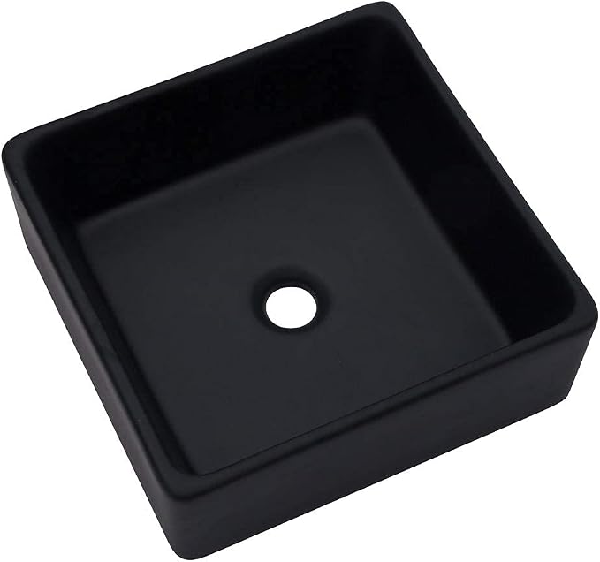 Logmey 15 Inch Black Bathroom Vessel Sink 15"x15" Square Small Vessel Sink for Bathroom Sink Above Counter Porcelain Ceramic Vanity Art Countertop Sink