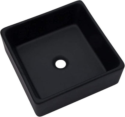 Logmey 15 Inch Black Bathroom Vessel Sink 15"x15" Square Small Vessel Sink for Bathroom Sink Above Counter Porcelain Ceramic Vanity Art Countertop Sink
